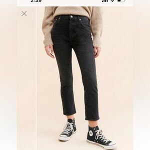 AGOLDE Riley Cropped Slim Black Jeans 25 Washed Black